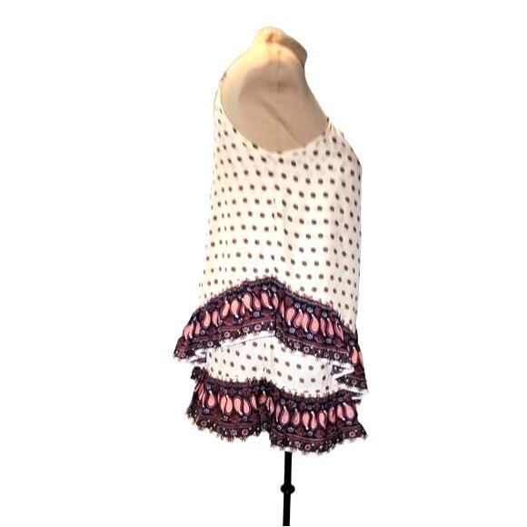 Maeve Anthropologie Buteh Borders Cream & Red Tiered Ruffled Hem Tank Top Size M - Picture 3 of 9